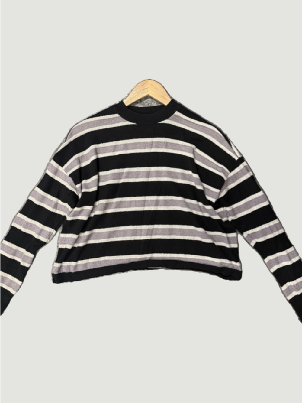 RVCA Black and Light Gray Striped Crewneck Sweater